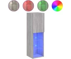 TV staliukas TV spintelė su LED lemputėmis, pilka ąžuolo, 30,5x30x102cm