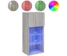 TV staliukas TV spintelė su LED lemputėmis, pilka ąžuolo, 40,5x30x90cm