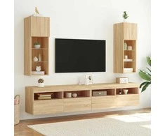 TV staliukas TV spintelė su LED lemputėmis, ąžuolo spalvos, 30,5x30x90cm