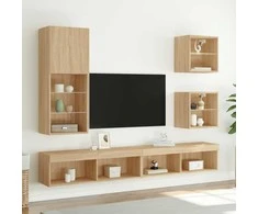 TV staliukas TV spintelė su LED lemputėmis, ąžuolo spalvos, 40,5x30x102cm