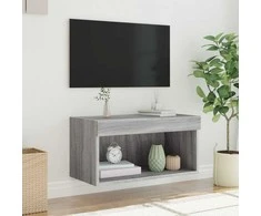 TV staliukas TV spintelė su LED lemputėmis, pilka ąžuolo, 60x30x30cm
