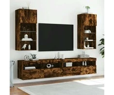 TV staliukas TV spintelė su LED lemputėmis, dūminio ąžuolo, 40,5x30x90cm