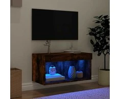 TV staliukas TV spintelė su LED lemputėmis, dūminio ąžuolo, 60x30x30cm