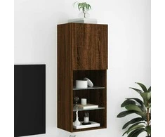 TV staliukas TV spintelė su LED lemputėmis, ruda ąžuolo, 40,5x30x102cm