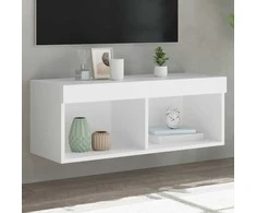 TV staliukas TV spintelė su LED lemputėmis, baltos spalvos, 80x30x30cm