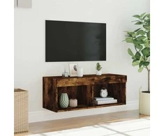 TV staliukas TV spintelė su LED lemputėmis, dūminio ąžuolo, 80x30x30cm