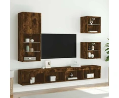 TV staliukas TV spintelė su LED lemputėmis, dūminio ąžuolo, 40,5x30x102cm