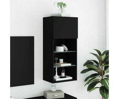 TV staliukas TV spintelė su LED lemputėmis, juodos spalvos, 40,5x30x90cm