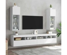 TV staliukas TV spintelė su LED lemputėmis, baltos spalvos, 30,5x30x90cm