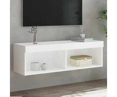 TV staliukas TV spintelė su LED lemputėmis, baltos spalvos, 100x30x30cm