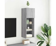 TV staliukas TV spintelė su LED lemputėmis, pilka ąžuolo, 30,5x30x90cm