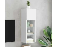 TV staliukas TV spintelė su LED lemputėmis, baltos spalvos, 30,5x30x90cm