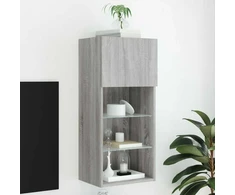 TV staliukas TV spintelė su LED lemputėmis, pilka ąžuolo, 40,5x30x90cm