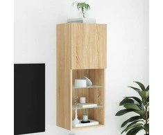 TV staliukas TV spintelė su LED lemputėmis, ąžuolo spalvos, 40,5x30x102cm