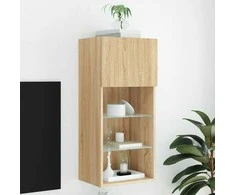 TV staliukas TV spintelė su LED lemputėmis, ąžuolo spalvos, 40,5x30x90cm