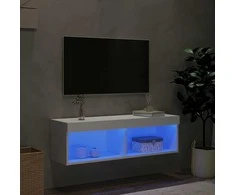 TV staliukas TV spintelė su LED lemputėmis, baltos spalvos, 100x30x30cm