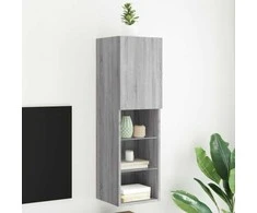 TV staliukas TV spintelė su LED lemputėmis, pilka ąžuolo, 30,5x30x102cm
