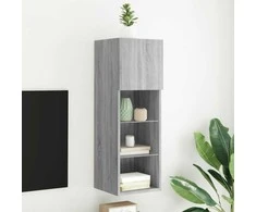 TV staliukas TV spintelė su LED lemputėmis, pilka ąžuolo, 30,5x30x90cm