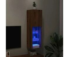 TV staliukas TV spintelė su LED lemputėmis, ruda ąžuolo, 30,5x30x102cm