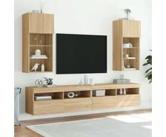 TV staliukas TV spintelė su LED lemputėmis, ąžuolo spalvos, 40,5x30x90cm