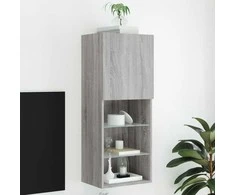 TV staliukas TV spintelė su LED lemputėmis, pilka ąžuolo, 40,5x30x102cm