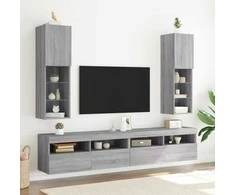 TV staliukas TV spintelė su LED lemputėmis, pilka ąžuolo, 30,5x30x102cm