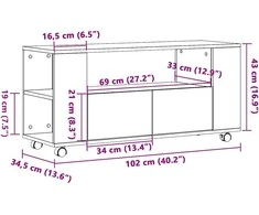 TV staliukas TV spintelė su ratukais, artisano, 102x34,5x43cm, mediena