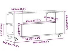 TV staliukas TV spintelė su ratukais, medienos, 102x34,5x43cm, mediena