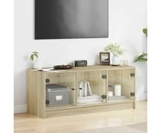 TV staliukas TV spintelė su stiklinėmis durelėmis, ąžuolo, 102x37x42cm