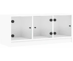 TV staliukas TV spintelė su stiklinėmis durelėmis, balta, 102x37x42cm