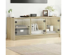 TV staliukas TV spintelė su stiklinėmis durelėmis, ąžuolo, 102x37x42cm