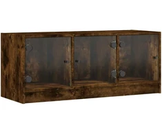 TV staliukas TV spintelė su stiklinėmis durelėmis, dūminė, 102x37x42cm