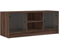 TV staliukas TV spintelė su stiklinėmis durelėmis, ruda ąžuolo, 102x37x42cm