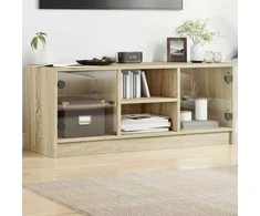 TV staliukas TV spintelė su stiklinėmis durelėmis, ąžuolo, 102x37x42cm