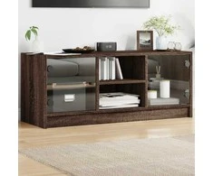 TV staliukas TV spintelė su stiklinėmis durelėmis, ruda ąžuolo, 102x37x42cm