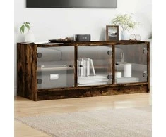 TV staliukas TV spintelė su stiklinėmis durelėmis, dūminė, 102x37x42cm