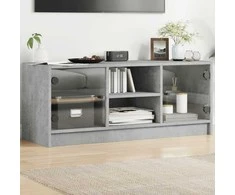 TV staliukas TV spintelė su stiklinėmis durelėmis, betono, 102x37x42cm