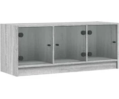 TV staliukas TV spintelė su stiklinėmis durelėmis, pilka ąžuolo, 102x37x42cm