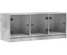 TV staliukas TV spintelė su stiklinėmis durelėmis, betono, 102x37x42cm