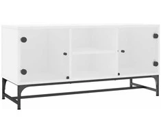 TV staliukas TV spintelė su stiklinėmis durelėmis, balta, 102x37x50cm