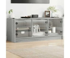 TV staliukas TV spintelė su stiklinėmis durelėmis, pilka ąžuolo, 102x37x42cm