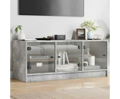 TV staliukas TV spintelė su stiklinėmis durelėmis, betono, 102x37x42cm