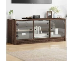 TV staliukas TV spintelė su stiklinėmis durelėmis, ruda ąžuolo, 102x37x42cm
