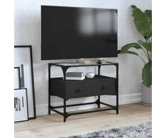 TV staliukas TV spintelė su stikliniu stalviršiu, juoda, 60x35x51cm, mediena