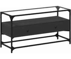 TV staliukas TV spintelė su stikliniu stalviršiu, juoda, 98x35x51cm, mediena