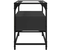 TV staliukas TV spintelė su stikliniu stalviršiu, juoda, 60x35x51cm, mediena