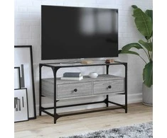TV staliukas TV spintelė su stikliniu stalviršiu, pilka, 80x35x51cm, mediena