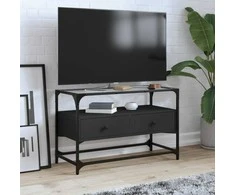 TV staliukas TV spintelė su stikliniu stalviršiu, juoda, 80x35x51cm, mediena