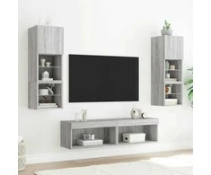 TV staliukas TV spintelės su LED, 2vnt., pilkos ąžuolo, 60x30x30cm