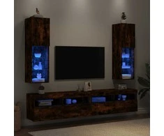TV staliukas TV spintelės su LED, 2vnt., dūminio ąžuolo, 30,5x30x102cm